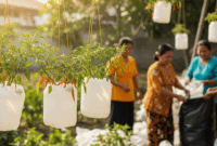 Ide Kebun Cabai Gantung dari Galon Bekas dan Tali Gantung untuk Ibu-ibu Penggerak Bank Sampah/AI