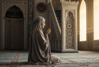 Ilustrasi Perempuan Muslimah Sholat/Gemini AI