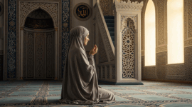Ilustrasi Perempuan Muslimah Sholat/Gemini AI