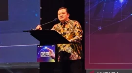 Direktur Jenderal Ekosistem Digital Kemkomdigi Edwin Hidayat Abdullah saat menyampaikan pidato sambutan, Selasa (23/6/2026). ( poto : ANTARA )