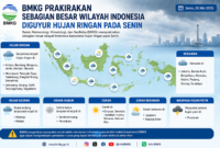 BMKG memprediksi sebagian besar wilayah Indonesia mengalami hujan ringan pada Senin, 15/6/2026.( poto : chatGPT )
