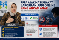 Menteri PPPA ajak masyarakat lapor judi online lewat SAPA 129 dan WA.( poto : chatGPT)