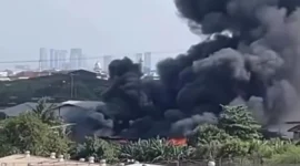 Kebakaran melanda sebuah gudang di kawasan Jalan Pluit Karang Karya Barat, RT 07/RW 16 Pejagalan, Kecamatan Penjaringan, Jakarta Utara, Sabtu (13/6/2026). ( poto : ANTARA/Risky Syukur )