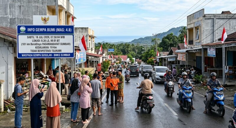 Gempa bumi tektonik mengguncang wilayah Kabupaten Pasaman Barat, Sumatera Barat pada Sabtu (18/7/2026) pagi.( ilistrasi poto: AI).