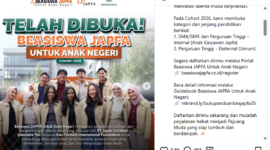 Poster pembukaan pendaftaran beasiswa JAPFA 2026.(poto: kompas.com).