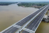 Jembatan Musi V merupakan jembatan bertipe Balanced Cantilever Concrete Box Girder dengan panjang bentang 380 meter.(poto: padangkita.com).