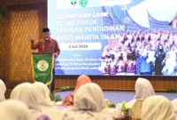 Gubernur Sumbar Mahyeldi Ansharullah dalam acara Peringatan HUT ke-60 Yayasan Pendidikan Bakti Wanita Islam (YPBWI).( poto : padangkita.com )