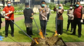 Pemusnahan barang bukti kasus tindak pidana penyalahgunaan narkotika, di Mapolda Sumbar. (poto: padangkita.com).