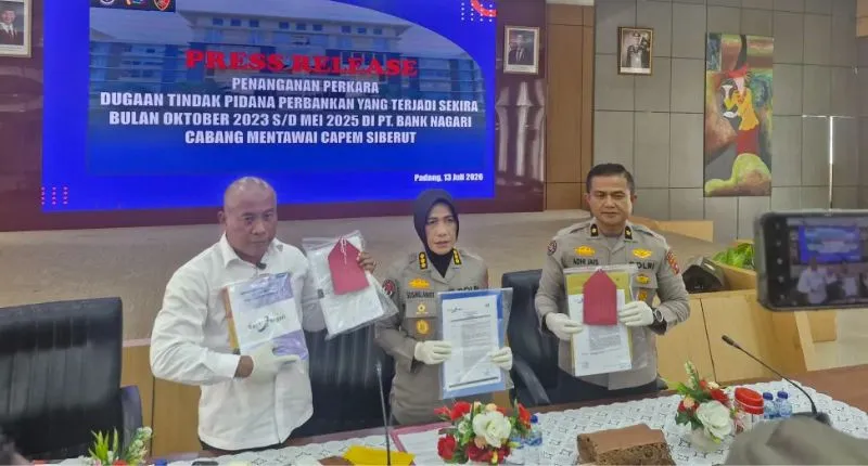 Polda Sumbar menetapkan 3 tersangka dalam kasus dugaan fraud di  Bank Nagari Cabang Pembantu Siberut. (poto: padangkita.com).