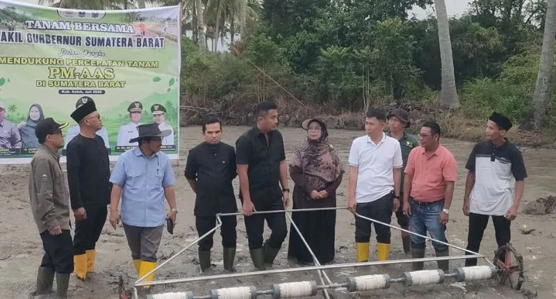 Wakil Gubernur Sumbar Vasko Ruseimy menghadiri penanaman perdana benih padi dengan pola Pertanian Modern–Advanced Agriculture System (PM-AAS).(poto: padangkita.com).