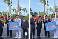 Bank Nagari resmi menyerahkan dividen Bank Nagari Sumbar tahun buku 2025 serta bantuan sosial pendidikan 2026 dengan nilai total Rp341.894.950.155.(poto: padangkita.com).