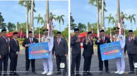 Bank Nagari resmi menyerahkan dividen Bank Nagari Sumbar tahun buku 2025 serta bantuan sosial pendidikan 2026 dengan nilai total Rp341.894.950.155.(poto: padangkita.com).