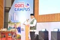 Gubernur Sumbar Mahyeldi Ansharullah saat menghadiri Pertamina Goes to Campus (PGTC) 2026 Regional Sumbar di Auditorium Universitas Andalas (Unand), Jumat (4/9/2026).(poto: padangkita.com).