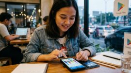 Ilustrasi seorang sedang main game.(poto: AI).