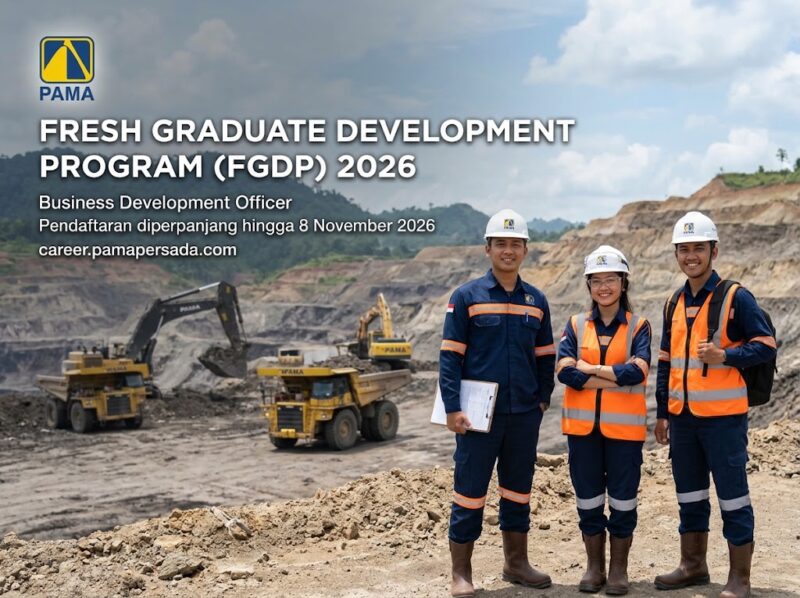 Pendaftaran lowongan kerja FGDP Business Development Officer PT Pamapersada Nusantara diperpanjang hingga 8 November 2026.(poto: AI).