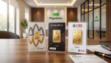 Deretan produk emas batangan Antam, Galeri 24, dan UBS di gerai Pegadaian.(poto: AI).
