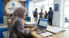 Pelamar menyiapkan berkas di depan laptop saat registrasi daring Dosen Tetap Non-PNS ITS 2026.(ilustrasi poto: AI).