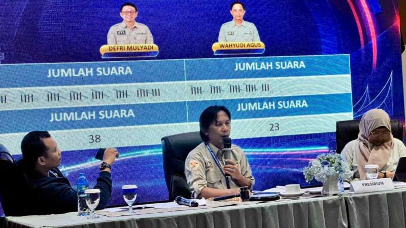 Defri Mulyadi resmi memimpin kembali IJTI Sumbar periode 2026–2030 setelah memenangi pemungutan suara di Musda V Padang.(poto: radarsumbar.com).