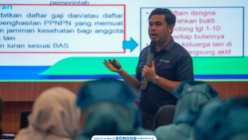 RSUP Dr M Djamil Padang mengedukasi ASN soal kepesertaan keluarga tambahan JKN dan skema iuran satu persen gaji demi perlindungan kesehatan.(poto: padangkita.com).