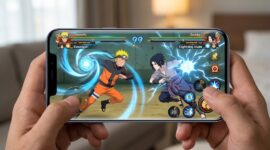 Ilustrasi serunya pertarungan ninja dalam game Naruto Mobile di iOS dan Android yang akan segera rilis global.(poto: AI).