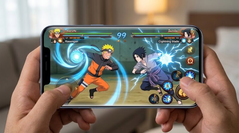 Ilustrasi serunya pertarungan ninja dalam game Naruto Mobile di iOS dan Android yang akan segera rilis global.(poto: AI).