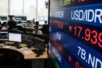 Ilustrasi: Kondisi pasar uang saat rupiah melemah ke Rp17.939 per dolar AS akibat sentimen eksternal dan geopolitik.(poto: AI).