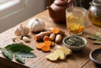 Deretan rempah herbal alami seperti kunyit, jahe, bawang putih, dan daun salam yang ampuh menurunkan kolesterol.