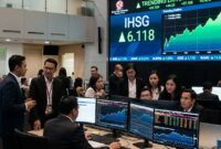 Aktivitas Bursa Efek Indonesia saat IHSG berpeluang menguat ke level 6.118 didorong sentimen global.(poto: AI).